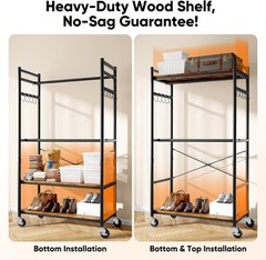 Heavy Duty Rolling Clothes Rack Metal Closet Organizer Wood Shelves 450LB