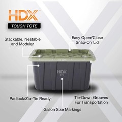27 gal. Tough Storage Tote in Black and Army Green