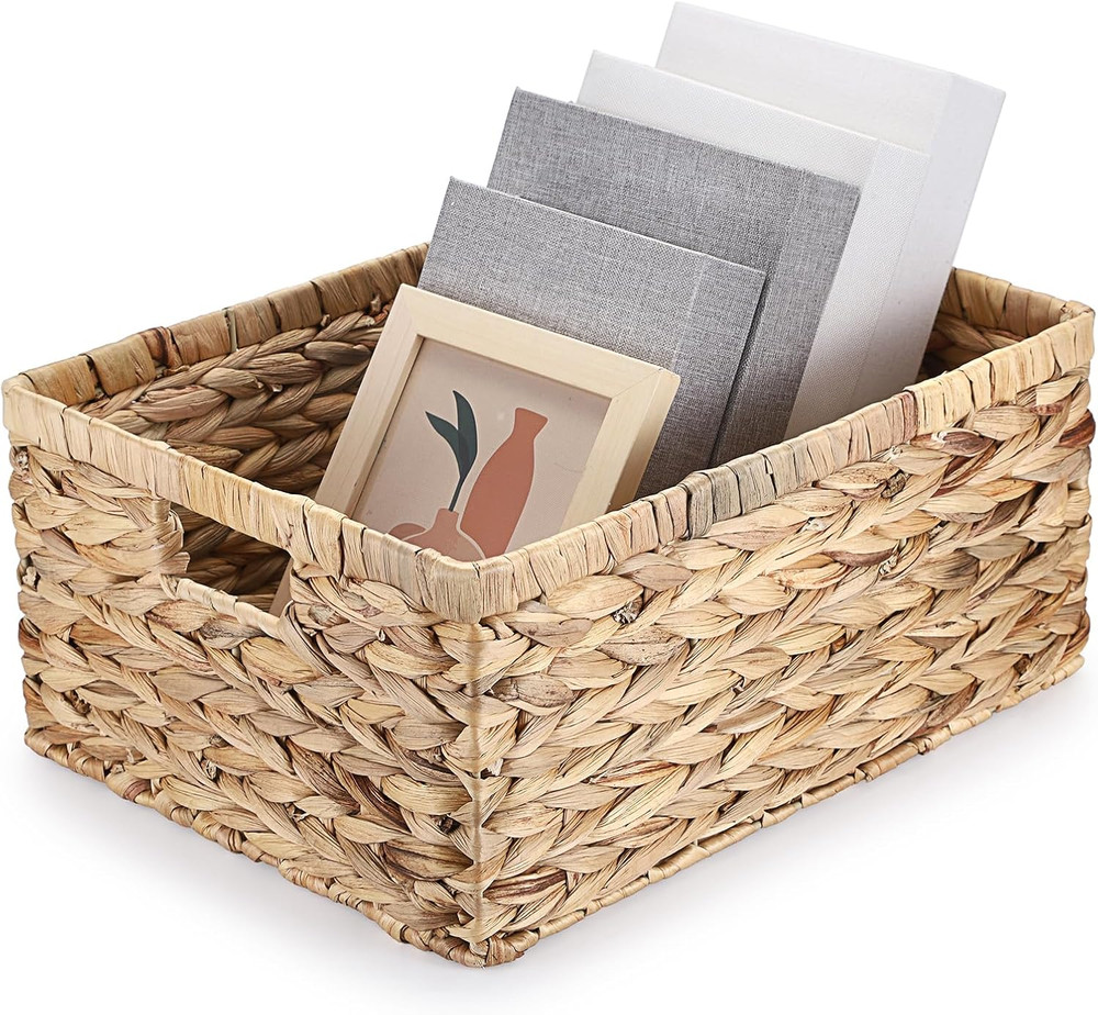 Natural Water Hyacinth Storage Basket with Handles – Stylish Home Organizer