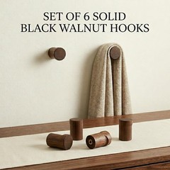 LONANGG Natural Wooden wall Hooks Set of 6 Black Walnut Wood (6HOOKS)