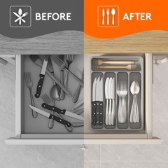 Lifewit Silverware Drawer Organizer Tray, 9.1 x 12.6 inch (5 Slots), Gray
