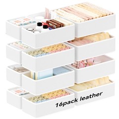 Vegan Leather Drawer Organizers,16 Pack Makeup Storage boxes,Vanity Drawer Lu…