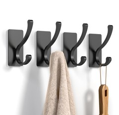 4 PCS Heavy Duty Self Adhesive Wall Hooks Coat Jacket Hat Door Hanger Black