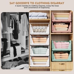 SNSLXH 5 Pack Stackable Closet Storage Basket, Multifunctional & Foldable Closet
