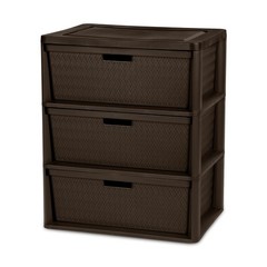 Sterilite Wide 3 Drawer Tower, Plastic Storage Organizer with Removable Decorati