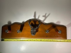 VTG Folk Art Shotgun Shells Deer Head Antlers Wall Mount Coat Jacket Wood Rack