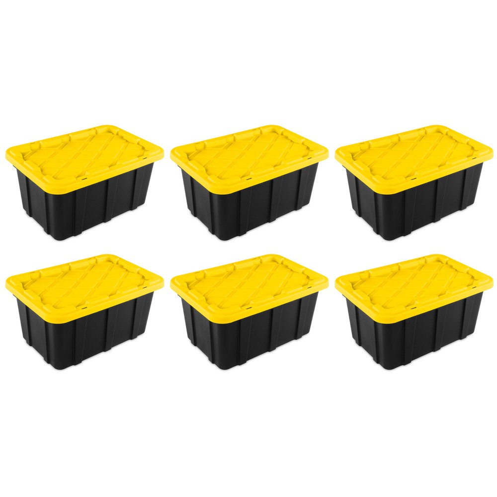 Sterilite 17 Gallon Industrial Stackable Storage Tote Lidded Containers, 6 Pack