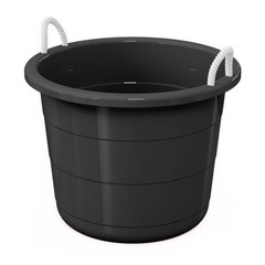 Black 17-Gallon Storage Tub – Flexible Plastic, Rope Handles, Utility Bucket