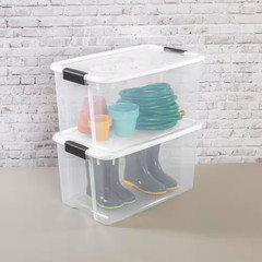 70 Qt. Clear Plastic Stackable Storage Bin W/ White Latch Lid, 16-Pack