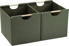 Large Collapsible Storage Bins, Linen Fabric, Pack of 2, Storage Baskets with Wo