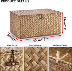 Handwoven Seagrass Wicker Shelf Baskets with Lid – X-Large Storage Bins