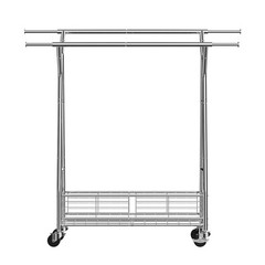Uimoso Rolling Clothes Garment Rack 2 Hanging Rods & Storage Basket Extendable