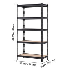 5-Tier Storage Shelves 32x16x63in, 2000lbs Capacity, MDF Steel Frame