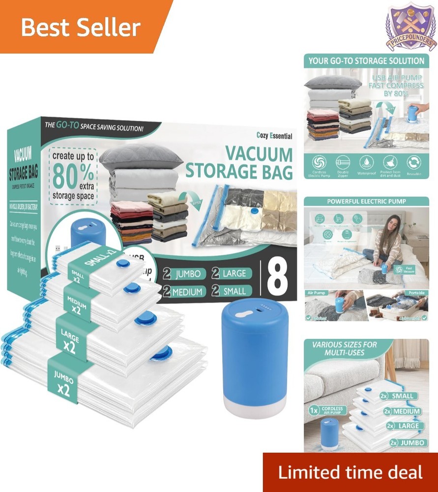 Vacuum Travel Bags PA+PE 8 Pack with Pump Space Saver for Clothes Luggage