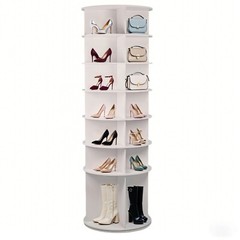 7 Tier Rotating Shoe Rack Tower 360° Spinning Shoe Round Display Carousel White
