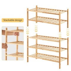 Furshus 3-Tier Bamboo Shoe Rack for Entryway, 3-Tier-Standard, Natural