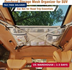 Car Ceiling Cargo Net with 2 Pockets,31.5″x21.6″ Overhead Storage Mesh Organizer