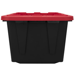 (4Pack)Hyper Tough 27 Gallon Storage Bin Snap Lid Black Red Heavy Duty Container