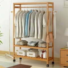Bamboo Clothes Rail Scarf Cart Hanging Garment Coat Rack w 3 Tier Storage Shelf