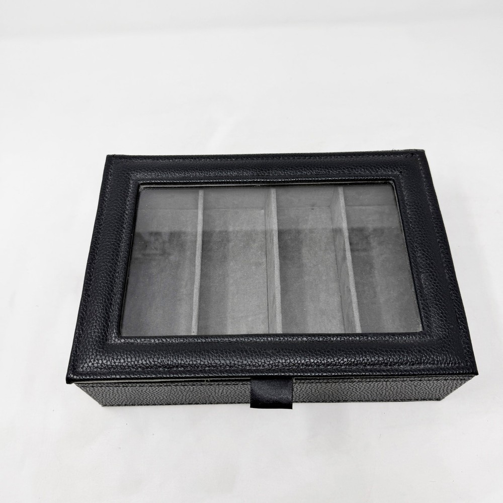 Black Pebbled Faux Leather Storage Box Sunglasses Eyeglass Jewelry Suede Lined