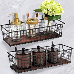 Black 16.5 In. X 3.5 In. Metal Decorative Basket Set of 2 with Handles