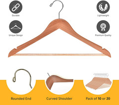 Quality Wooden Hangers – Slightly Curved Hanger Set – Solid Wood Coat Hangers wi