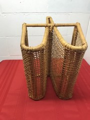 Wicker Magazine Newspaper Towel Holder Curved Two Section One Piece
