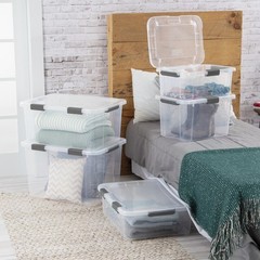 HingeLID Storage Box Clear Bin W/ Latch Lid Comfort Grip Handles 6 Count New US