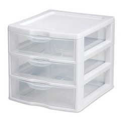 Sterilite Small 3 Drawer Unit, Clear Plastic Countertop or Desktop Drawers,White