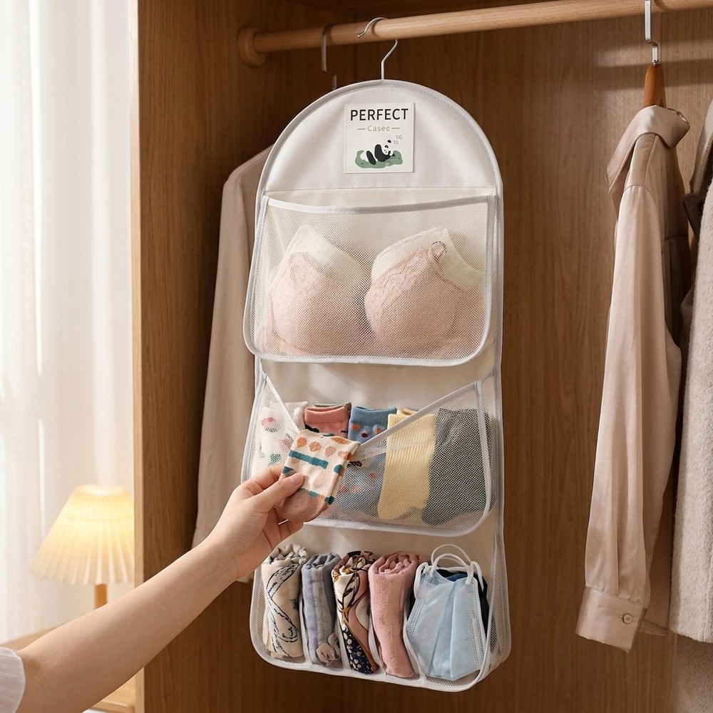 2Pcs 3-Tier Hanging Mesh Storage Organizers, Wall-Mounted Closet Hanging Baskets