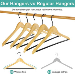20 Pack Clear Wood Hangers 17.5 Inch – Premium Solid Maple Wood Coat Hangers wit