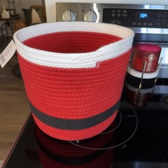 NEW Santa Belt Christmas Holiday Rope Storage Basket w/ handles 11 inches round