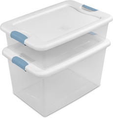 8-Pack 64 Quart Latching Box, Clear Plastic Storage Organizer Bins with White Li