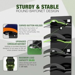2 Pack Hat Organizer for Baseball Caps, Hat Rack for Wall with Strong Adhesive