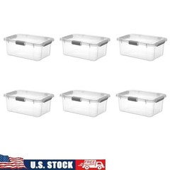 HingeLID Storage Box Clear Bin W/ Latch Lid Comfort Grip Handles 6 Count New US
