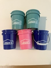 Lowes Original Set (5) Mini Buckets W/Lids*(2) Blue-(2) Teal-(1) Pink **Rate**