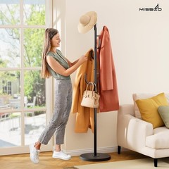 Heavy Duty Coat Rack Freestanding 6 Hook Clothes Tree with Wooden Base Black