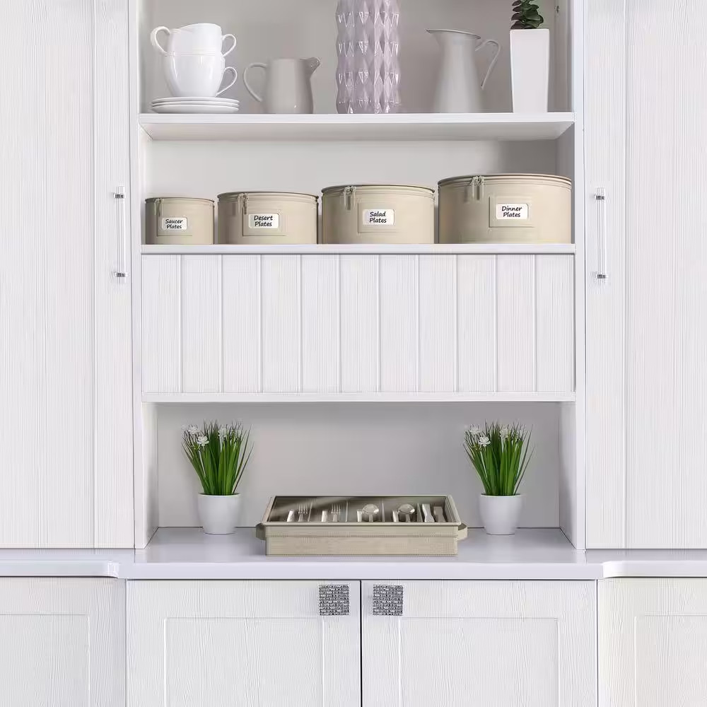 Beige Fabric Dinnerware Storage, 12 In. X 6.25 In. China Plate Container Organiz