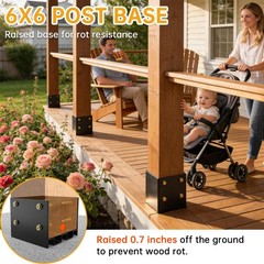 Thickened 6×6 Concrete Post Base w/Hidden Anchor, Raised for Deck/Pergola (2pc)
