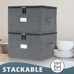 China Dinnerware Storage Box with Felt Dividers 12×8 Inches Stackable 4 Pack