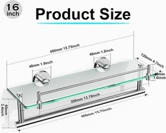 16-Inch Floating Tempered Glass Bathroom Shelf with Towel Bar – Chrome Polished