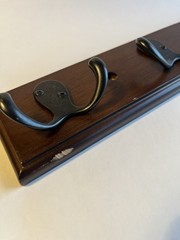 Contemporary multi hook coat and hat rack dark brown finish, matte black hooks