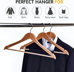 Quality Wooden Hangers – Slightly Curved Hanger Set – Solid Wood Coat Hangers wi