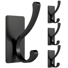 4 PCS Heavy Duty Self Adhesive Wall Hooks Coat Jacket Hat Door Hanger Black
