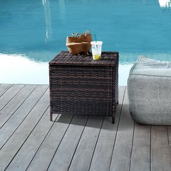 27GAL Patio Wicker Rattan Brown Table Garden Square Container Storage Furniture