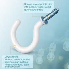 110Pcs Premium Screw Hooks 5 Sizes White Vinyl Coated Cup Hook from1/2 in Small