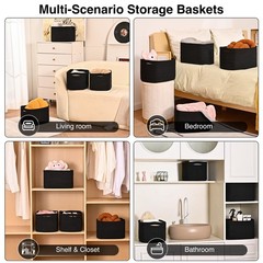 4 PCS Black Woven Cotton Rope Storage Baskets 12.5×9.1×7.9 Inch Shelves Bin