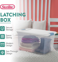 8-Pack 64 Quart Latching Box, Clear Plastic Storage Organizer Bins with White Li