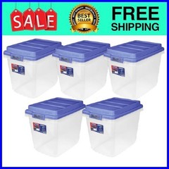 Hefty HI-RISE 32 Qt Storage Bin Clear Blue Lid 5-Pack Fast Ship USA