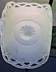 Vintage Pedestal Glaze Glass Magazine Basket 13 1/2 x 9 x 8″ Magazine Rack